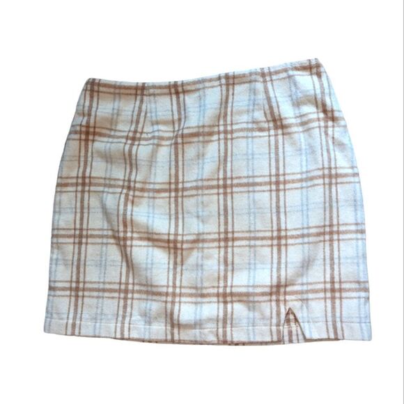 Lulu's women's cream plaid fleece skirt size large - Picture 1 of 7